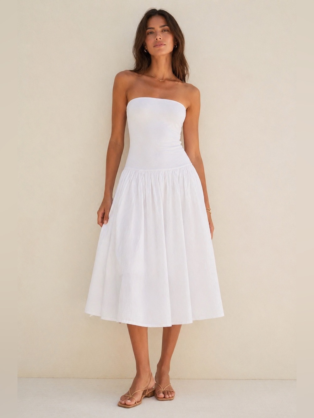 WeWoreWhat Strapless Mixed Media Midi Dress – White | Size XS